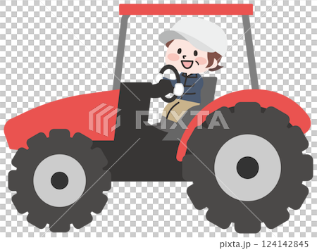 Senior female farmer riding a tractor 124142845