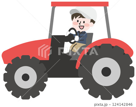 トラクターに乗る農家の男性  124142846