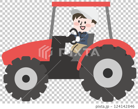 トラクターに乗る農家の男性  124142846