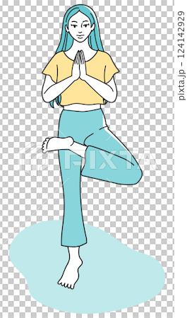 ヨガの木のポーズで立つ女性 124142929