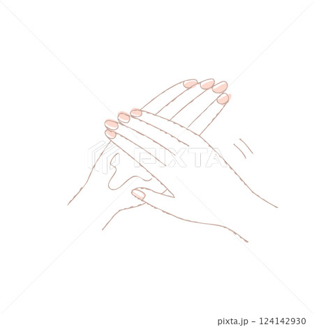 ハンドクリーム・ローションを塗っている手元 124142930