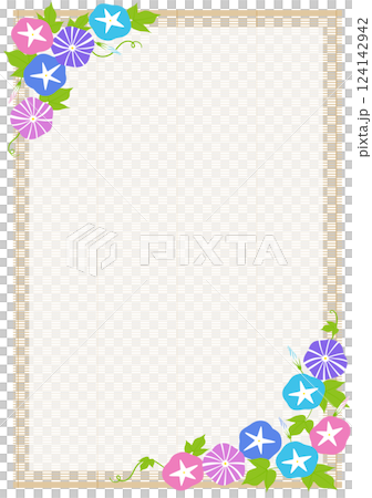 Morning glory and bamboo blinds, semi-transparent white background - vertical 124142942