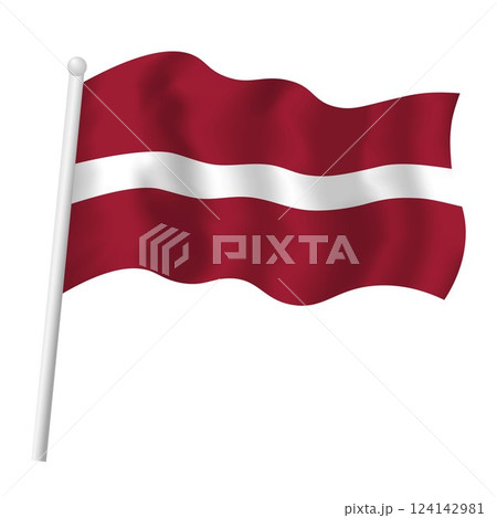Latvia flag waving. Vector isolated illustration of Latvian national tricolor flag on flagpole in wind 124142981