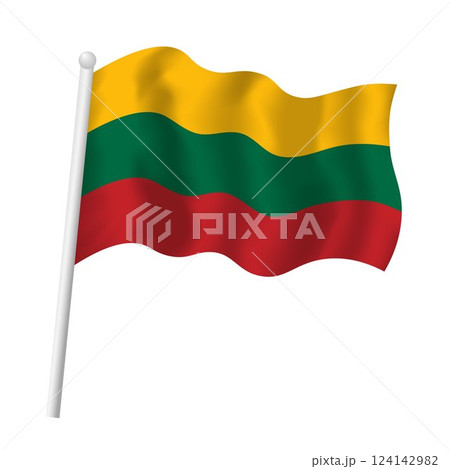 Lithuania flag waving. Vector isolated illustration of Lithuanian national tricolor flag on flagpole in wind Lithuania flag waving. Vector isolated illustration of Lithuanian national tricolor flag on flagpole in wind 124142982