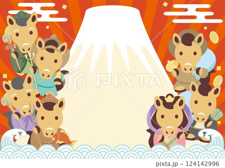 年賀状 年賀2026 フレーム 干支 七福神 富士山 日の出 午年 午 馬 うま