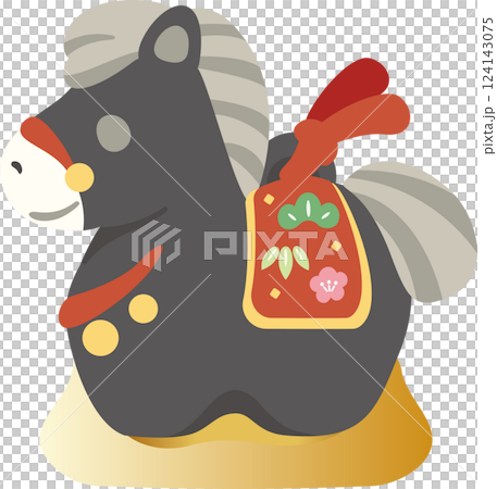 年賀2026　年賀状2026　土鈴　干支　馬　午年　うま　午　かわいい　和風　正月飾り　イラスト素材 124143075