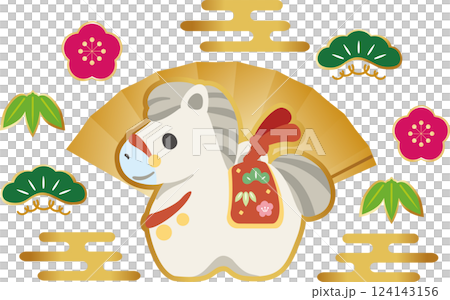 New Year 2026 New Year's card 2026 Clay bell Zodiac Horse Year of the Horse New Year Decoration Icon Illustration material 124143156