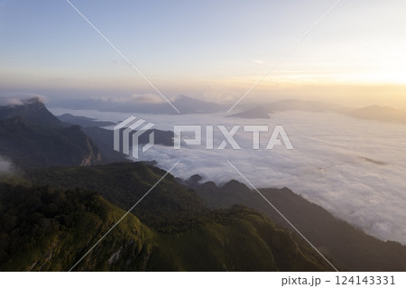 Landscape of Morning Mist with Mountain Layer at north of Thailand. Ban Phahee, Chiang Rai Province, Thailand 124143331