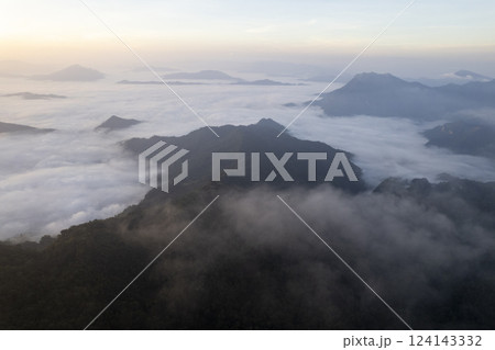 Landscape of Morning Mist with Mountain Layer at north of Thailand. Ban Phahee, Chiang Rai Province, Thailand 124143332