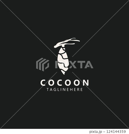 Cocoon logo Butterfly silkworm symbol. Caterpillar metamorphosis animal template design illustration Cocoon logo Butterfly silkworm symbol. Caterpillar metamorphosis animal template design illustration 124144359
