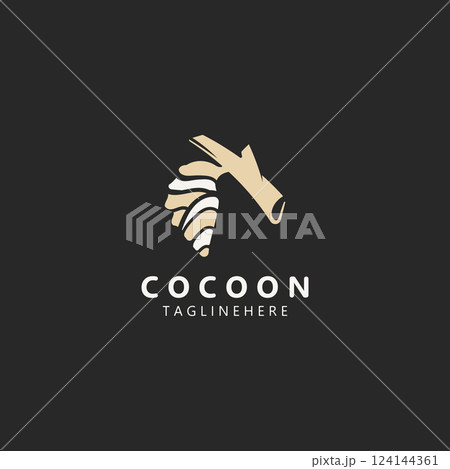 Cocoon logo Butterfly silkworm symbol. Caterpillar metamorphosis animal template design illustration Cocoon logo Butterfly silkworm symbol. Caterpillar metamorphosis animal template design illustration 124144361