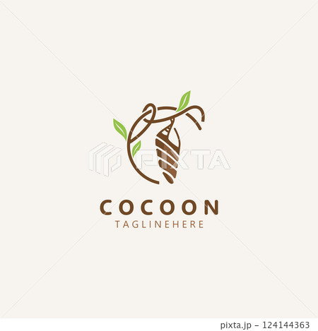 Cocoon logo Butterfly silkworm symbol. Caterpillar metamorphosis animal template design illustration Cocoon logo Butterfly silkworm symbol. Caterpillar metamorphosis animal template design illustration 124144363