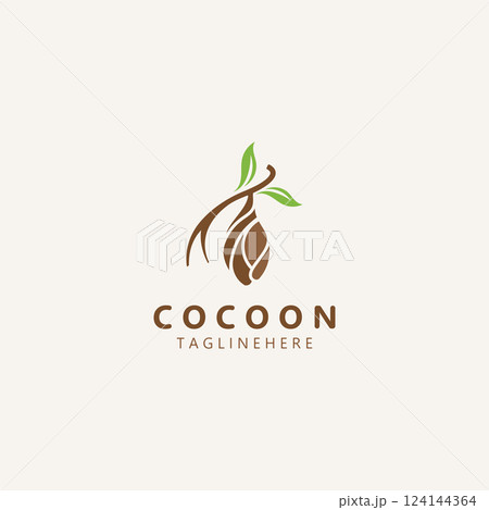 Cocoon logo Butterfly silkworm symbol. Caterpillar metamorphosis animal template design illustration Cocoon logo Butterfly silkworm symbol. Caterpillar metamorphosis animal template design illustration 124144364