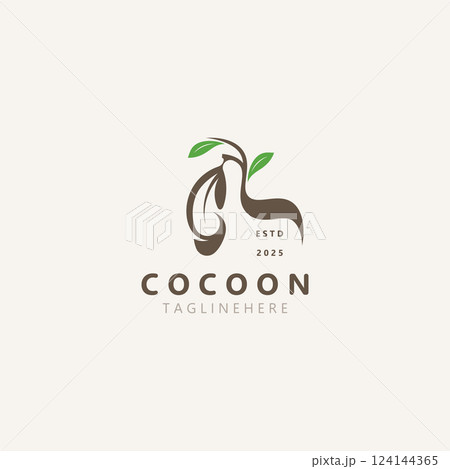 Cocoon logo Butterfly silkworm symbol. Caterpillar metamorphosis animal template design illustration Cocoon logo Butterfly silkworm symbol. Caterpillar metamorphosis animal template design illustration 124144365