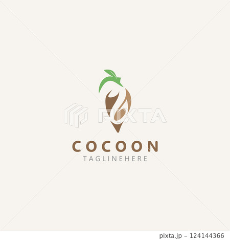 Cocoon logo Butterfly silkworm symbol. Caterpillar metamorphosis animal template design illustration 124144366