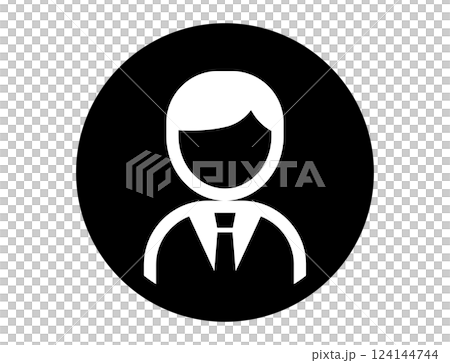 A round simple monochrome outline illustration icon of a person wearing a suit A round simple monochrome outline illustration icon of a person wearing a suit 124144744
