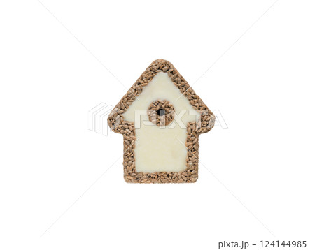bird house made of sunflower and animal fat for birds isolated on white background 124144985
