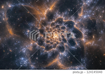 Vibrant cosmic explosion resembling a floral design captured in the vast universe 124145040