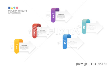 Modern 5 step infographics elements with arrow and icon,timeline business template vector illustration. 124145136