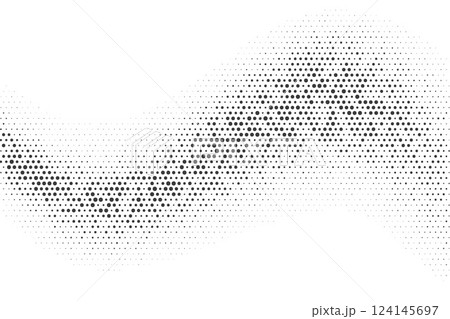 Dotted vector wave. Abstract comic halftone gradient on white background. Textured grunge retro pixel print with raster circle points effect. Noisy grunge fade. 124145697