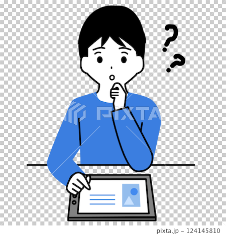 Illustration of a boy studying on a tablet 124145810