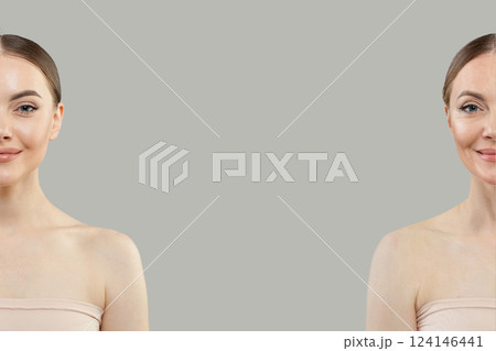 Gorgeous female face on white background. Young and mature adult model woman  124146441
