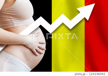 Belgian increasing birth rate. Demographics and pregnancy in Belgium concept. 124146442