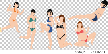 穿著泳衣擺姿勢的女人的插圖集 124146551