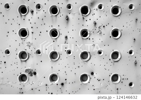 Industrial Aesthetic. Punched, drilled, and pierced with holes and openings, wall or building 124146632
