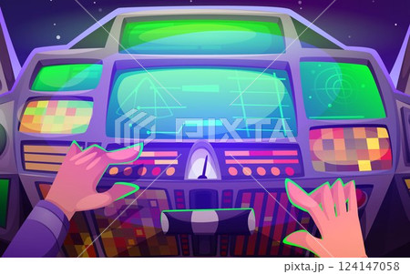 Hands on futuristic spaceship cockpit controls Hands on futuristic spaceship cockpit controls 124147058