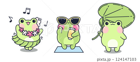 Kawaii frogs in summer outfits 124147103
