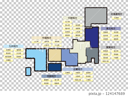 日本地図イラスト_簡易地図_県名入り_01 124147689