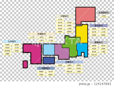 日本地図イラスト_簡易地図_県名入り_02 124147691