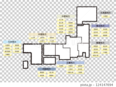 日本地図イラスト_簡易地図_県名入り_05 124147694