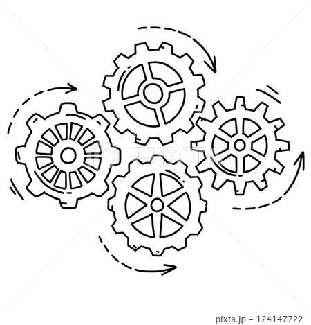 Concept of business idea. Doodle sketch style of Hand drawn gear vector illustration. 124147722
