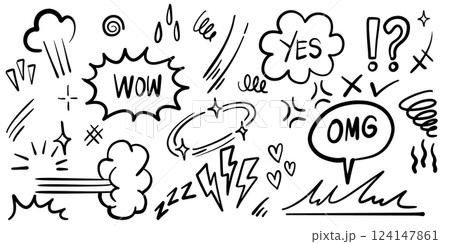 set of Hand drawn doodle expression sign for concept design isolated on white background. vector illustration. set of Hand drawn doodle expression sign for concept design isolated on white background. vector illustration. 124147861