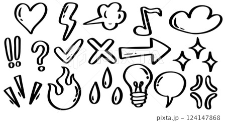 set of Hand drawn doodle expression sign for concept design isolated on white background. vector illustration. 124147868