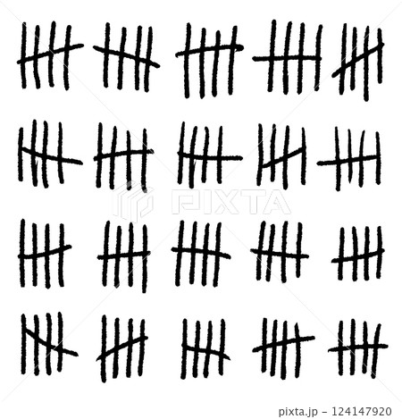 Doodle sketch style of Hand drawn Count bar cartoon vector illustration. Count the days counted in slashes on the walls of a prison or deserted island . 124147920