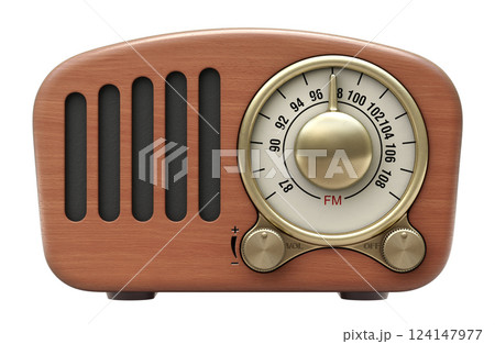 Retro mini portable radio receiver on white background - 3D illustration 124147977