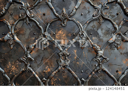 Intricate Ironwork. Patterned, textured, and decorated with a repeating motif, iron texture concept 124148451