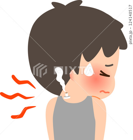 肩に灸を据える辛そうな表情の男性 124148517