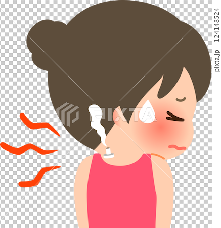 一名婦女錶情痛苦,正在對肩膀進行艾灸 一名婦女錶情痛苦,正在對肩膀進行艾灸 124148524