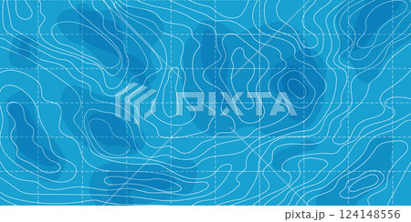 Topographic map lines retro geometric abstract relief tot view template. Land or water texture, grid contour. Topo with elevation, geography scheme and the terrain path. 124148556
