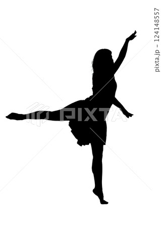 A graceful silhouette of a ballerina elegantly standing on one leg 124148557