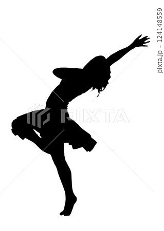 The silhouette of a woman gracefully dancing on a pure white background 124148559