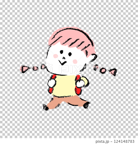 ランドセルリュックを持って出かける女の子 124148783