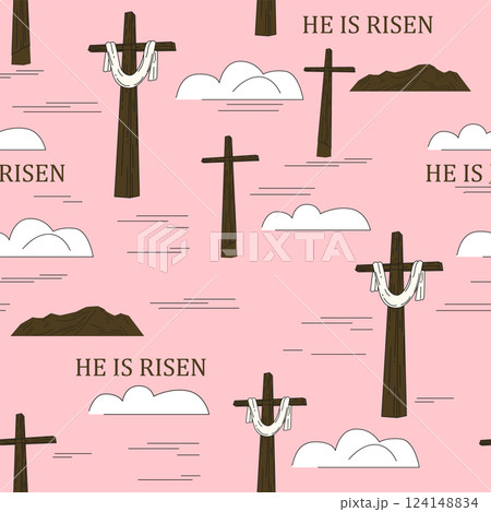 He is risen Easter seamless pattern, cross sky, cloud He is risen Easter seamless pattern, cross sky, cloud 124148834