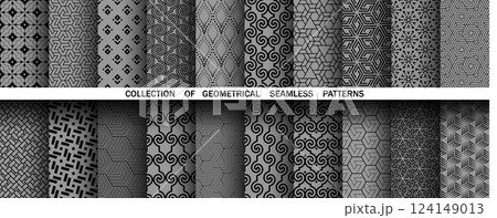 Geometric set of seamless black and gray patterns. Simple vector graphics 124149013