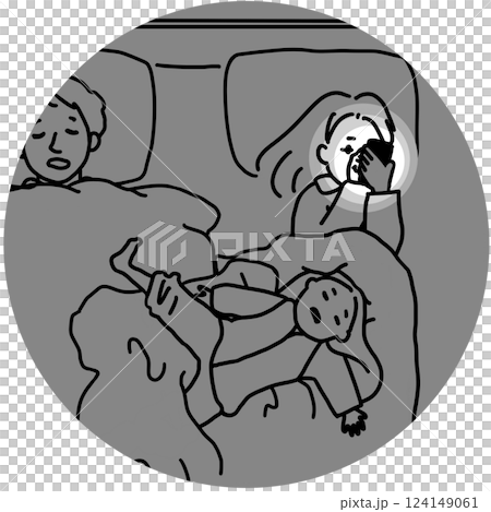 A mother who becomes addicted to searching her smartphone while sleeping 124149061