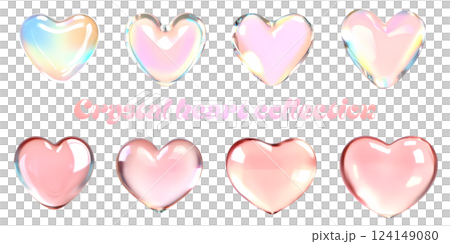 かわいいピンクの3Dハートのイラストセット切り抜き 124149080